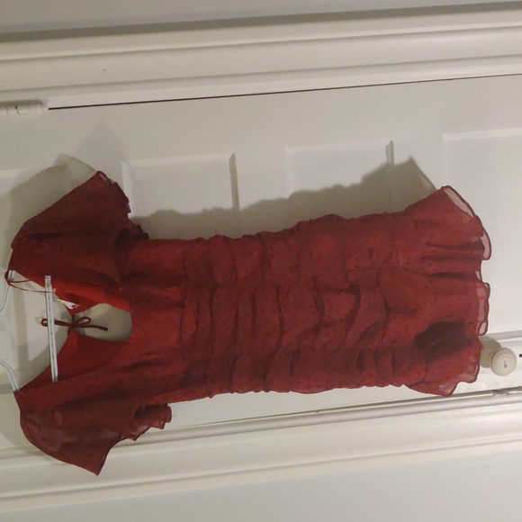 Saints and Secrets red floral pattern ruched mini dress bought at Selfie Leslie - Picture 2 of 5